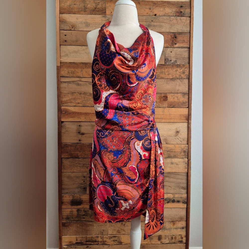 House of Harlow 1960 Mini Halter Dress NWOT Backless Cowl Neck Artsy Paisley
